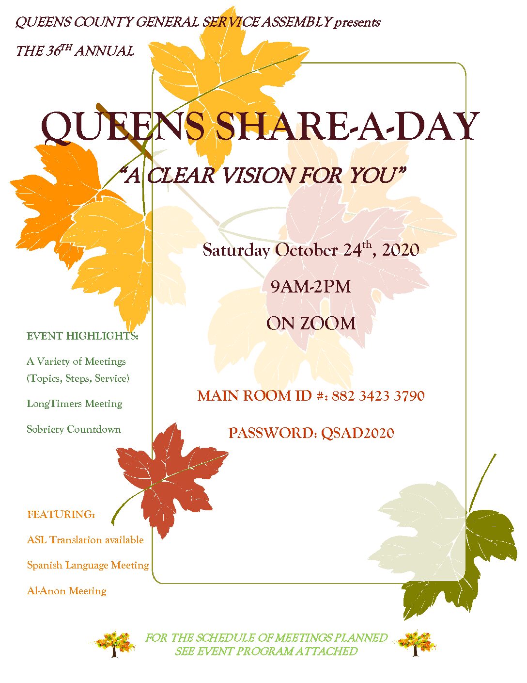 36th Annual Queens County Share-A-Day @ 1st Zoom QSAD