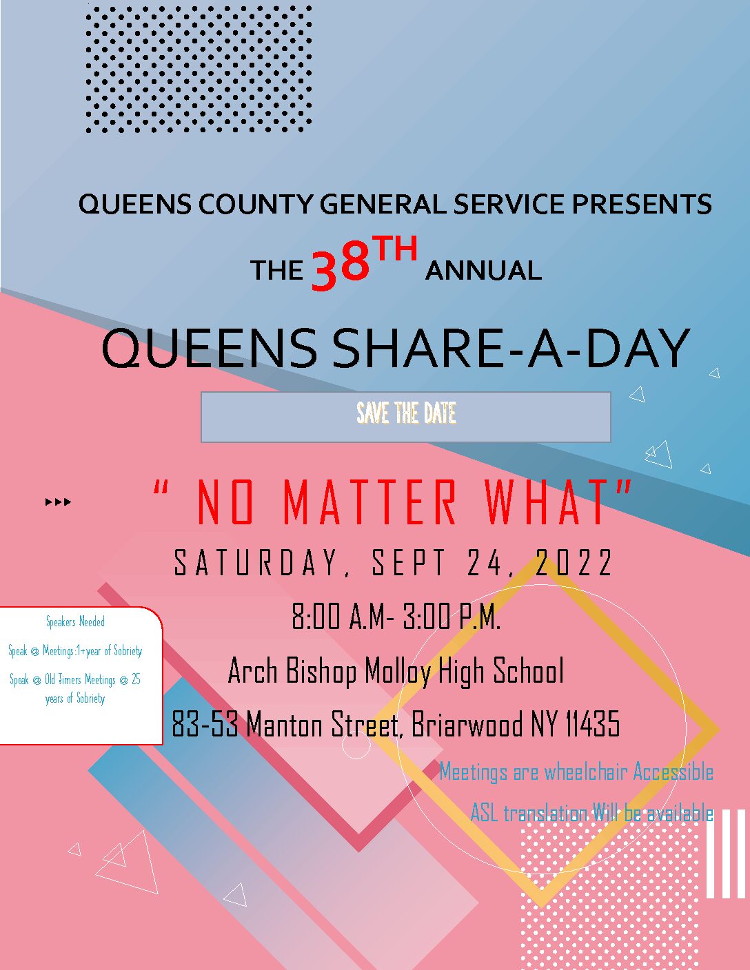 38th Annual Queens County Share-A-Day-SAVE THE DATE @ Arch Bishop Molloy High School