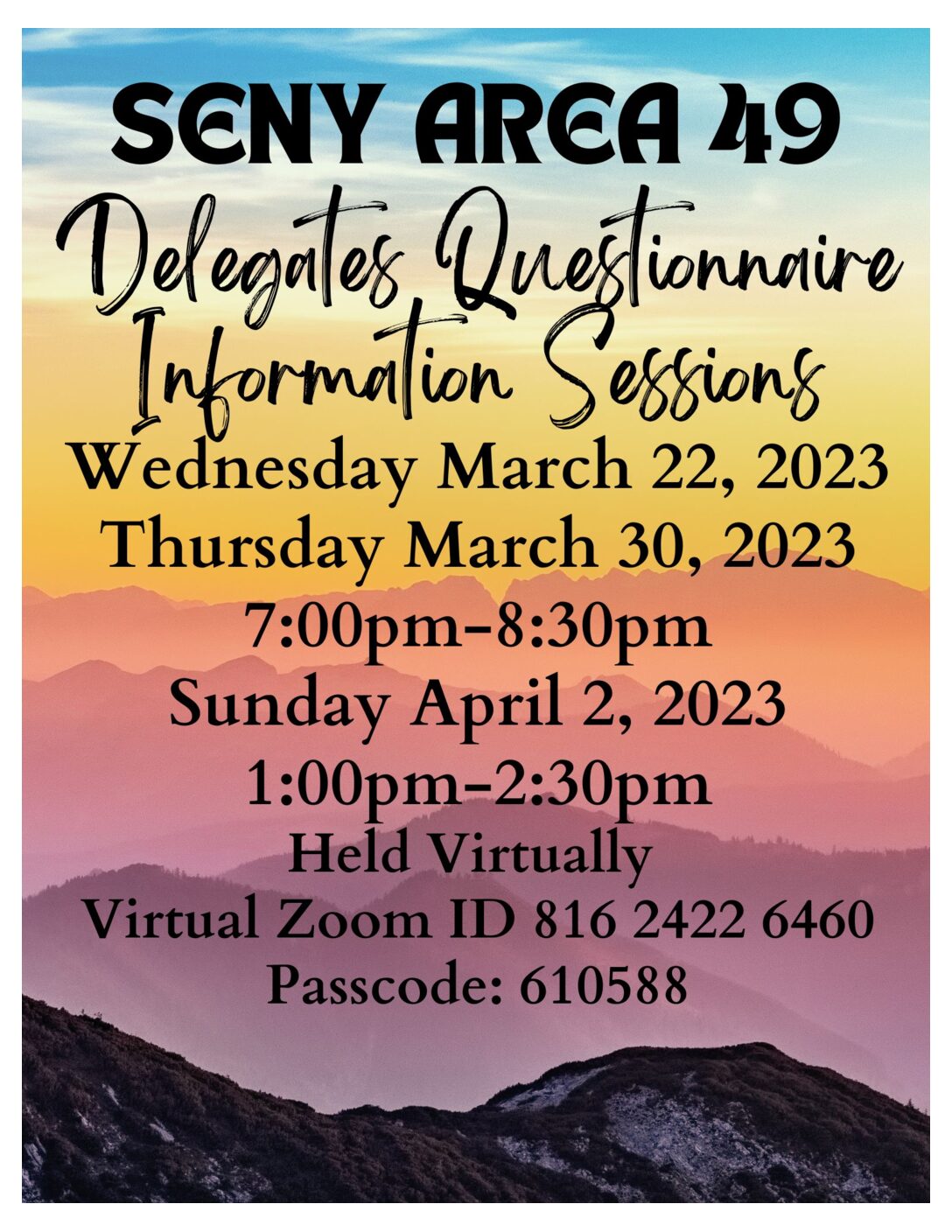 SENY Area 49 Delegates Questionnaire Information Sessions @ Virtual Platform | New York | New York | United States