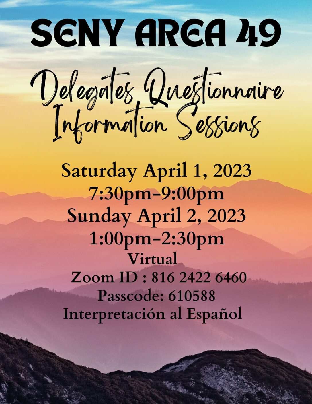 SENY Area 49 Delegates Questionnaire Information Sessions @ Virtual Platform | New York | New York | United States