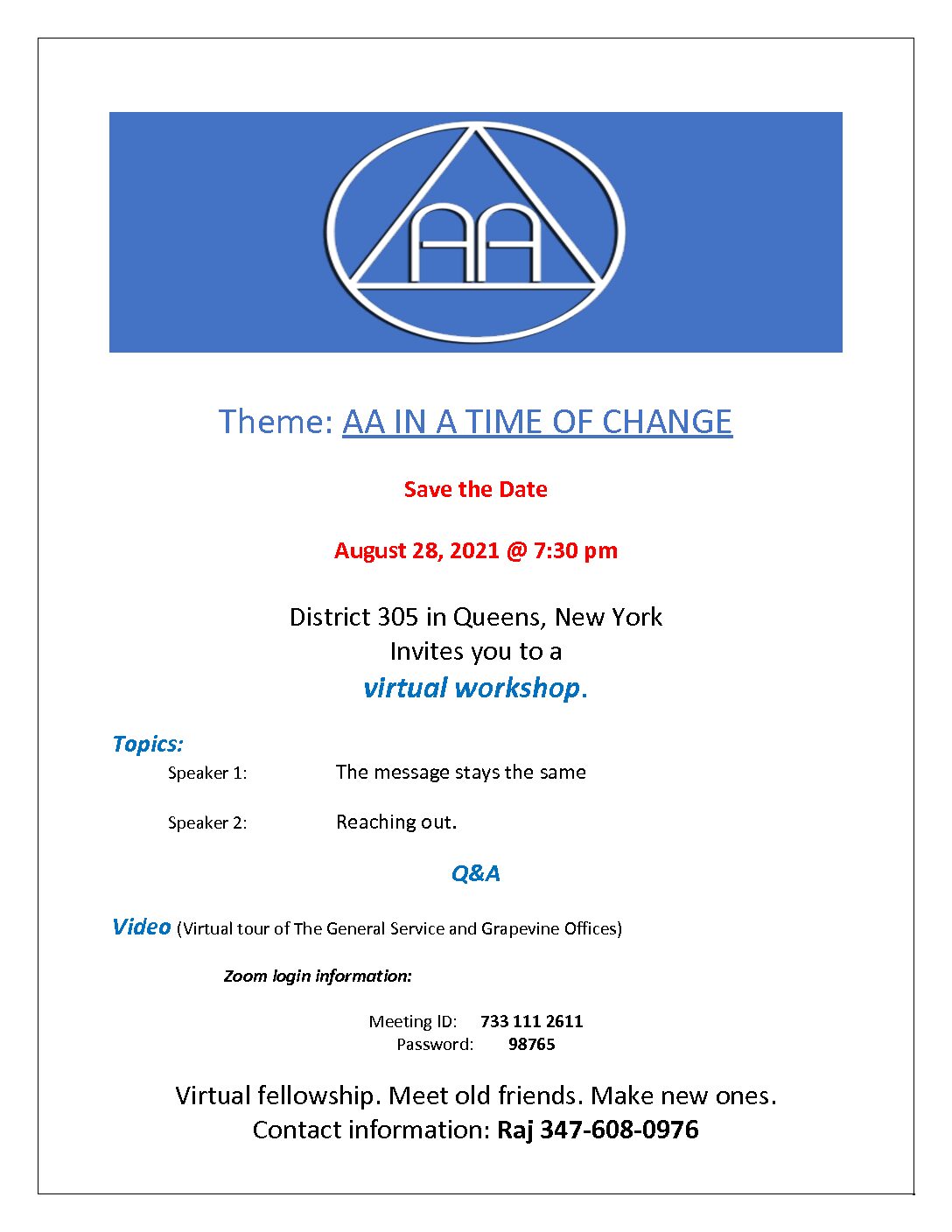 District 305 Invites You to a Virtual Workshop @ Virtual Platform