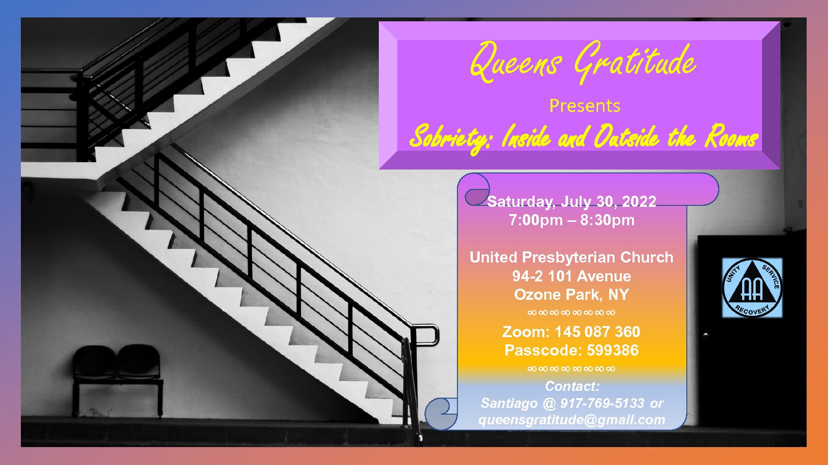 Queens Gratitude Group presents Sobriety: Inside and Outside the Rooms @ Virtual Platform