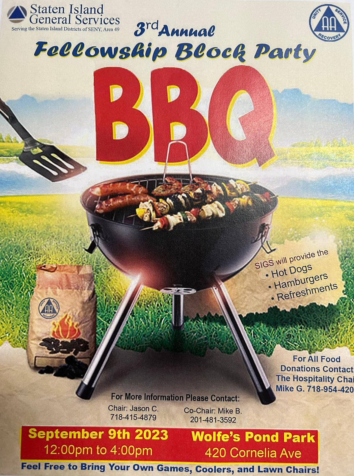 Staten Island General Service presents ~Fellowship Block Party Barbecue~ @ Wolfe's Pond Park