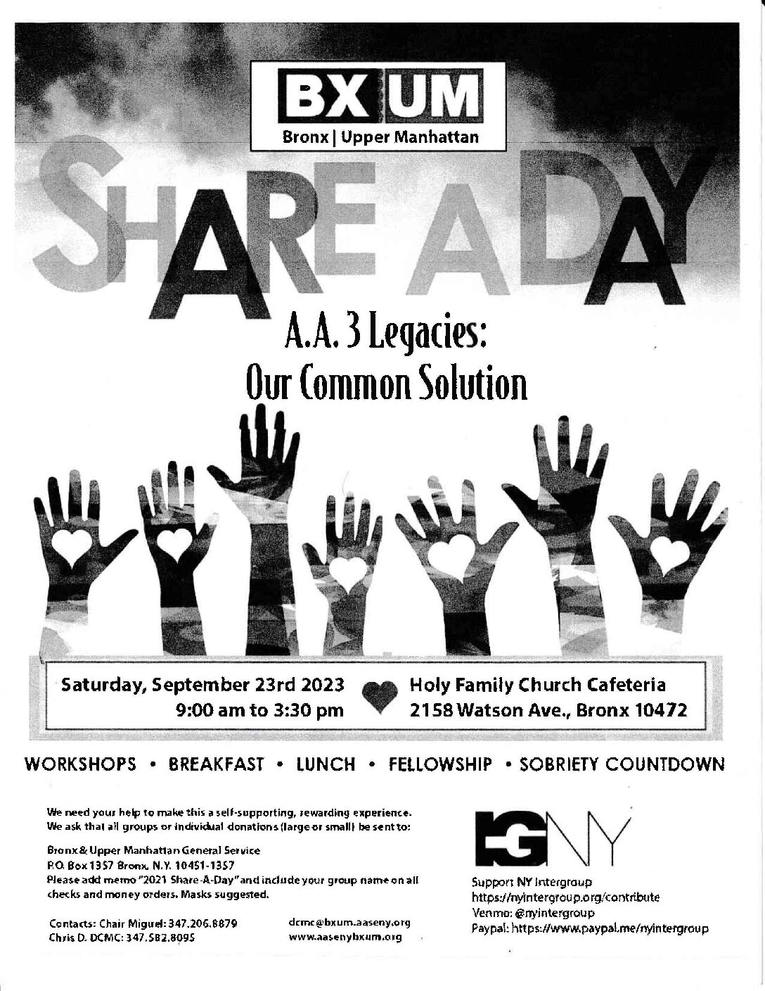 Bx/Upper Manhattan presents Share-A-Day @ Holy Family Church Cafeteria