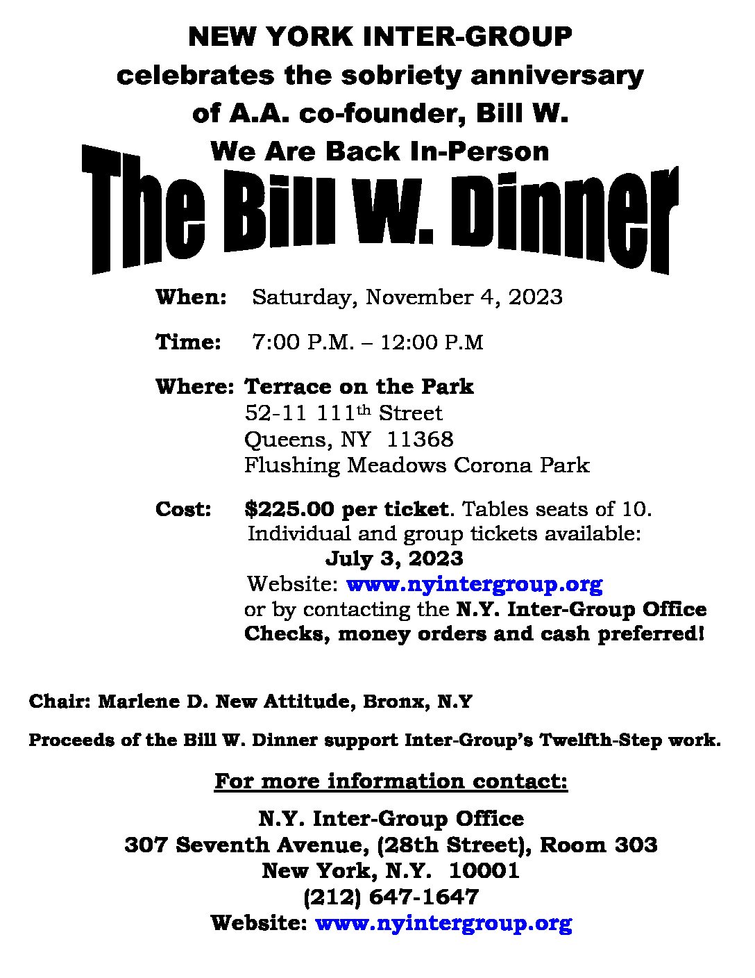 Bill W Dinner Dance @ Terrace on the Park
