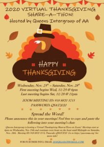 Queens Intergroup 1st Virtual Thanksgiving Share-A-Thon @ Zoom | New York | United States