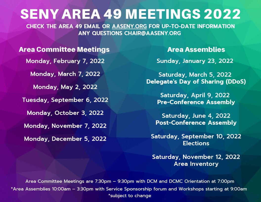 SENY Area 49 Committee Meeting @ TBD | New York | United States