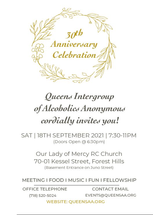 Queens Intergroup 30th Anniversary Celebration @ Our Lady of Mercy RC Curch